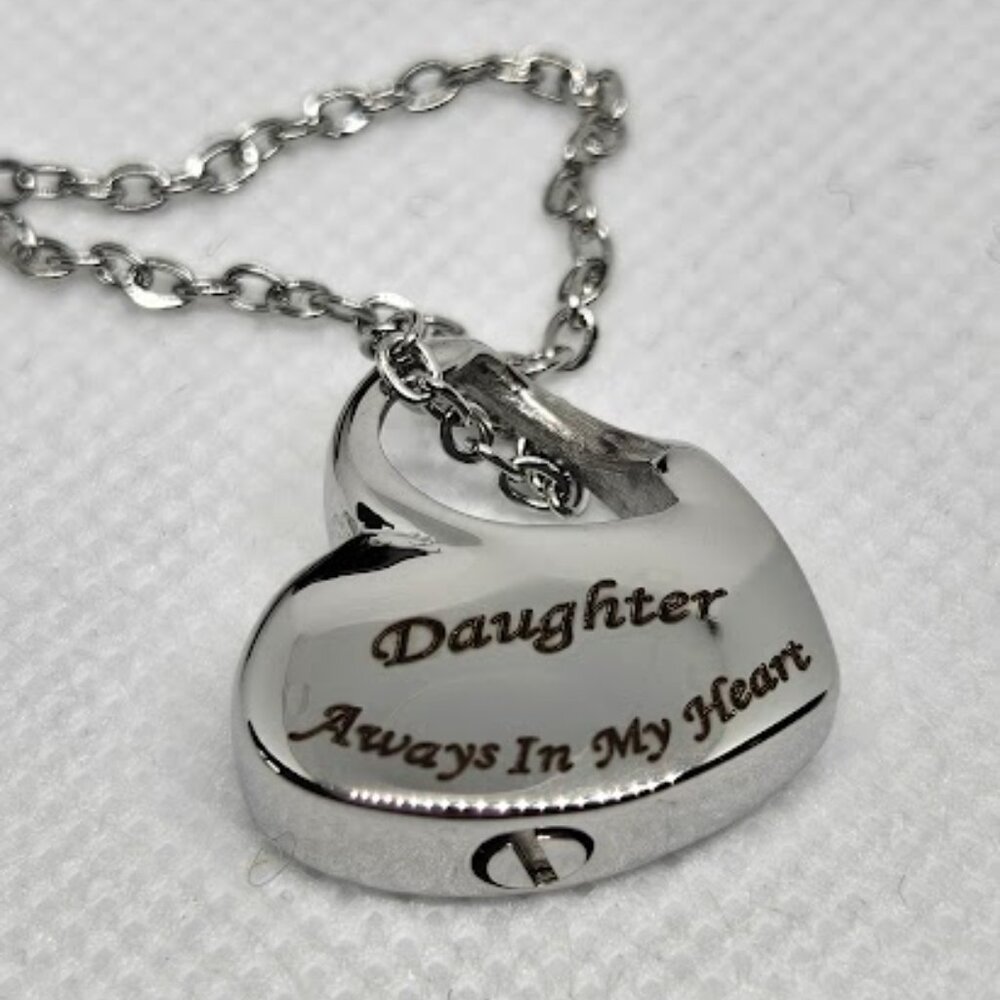 Cremation Jewelry for Ashes - Heart shaped,  "Forever in my heart" - Dau…